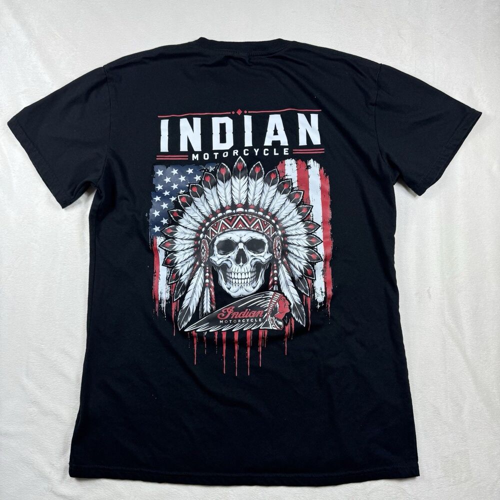 Indian Motorcycle T-Shirt Mens Large Black Logo Graphic Cotton Crewneck Casual
